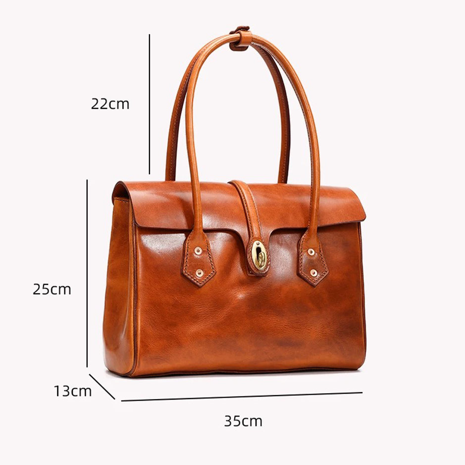 Retro Leather Brief Tote - Sandalwood Brown