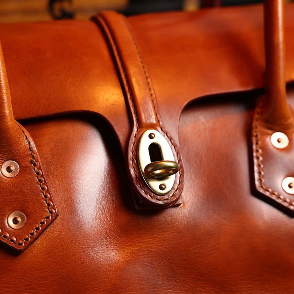 Retro Leather Brief Tote - Sandalwood Brown