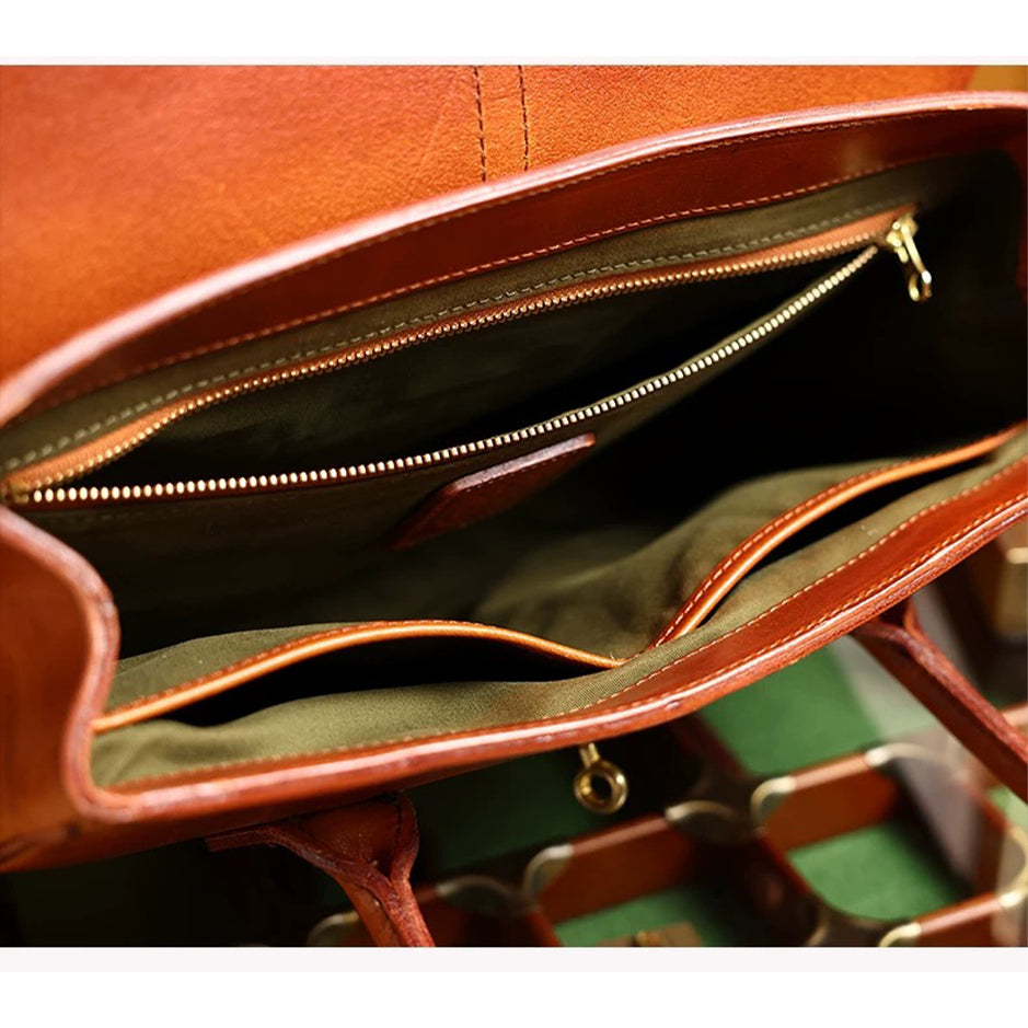 Retro Leather Brief Tote - Sandalwood Brown