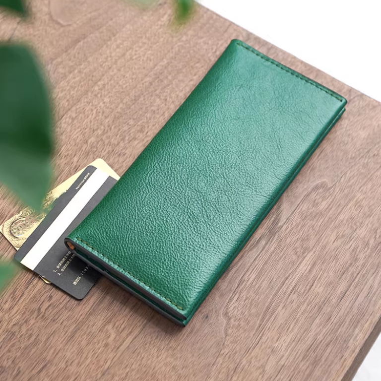 Slim Long Leather Wallet - Navy