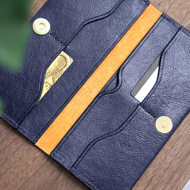 Slim Long Leather Wallet - Navy