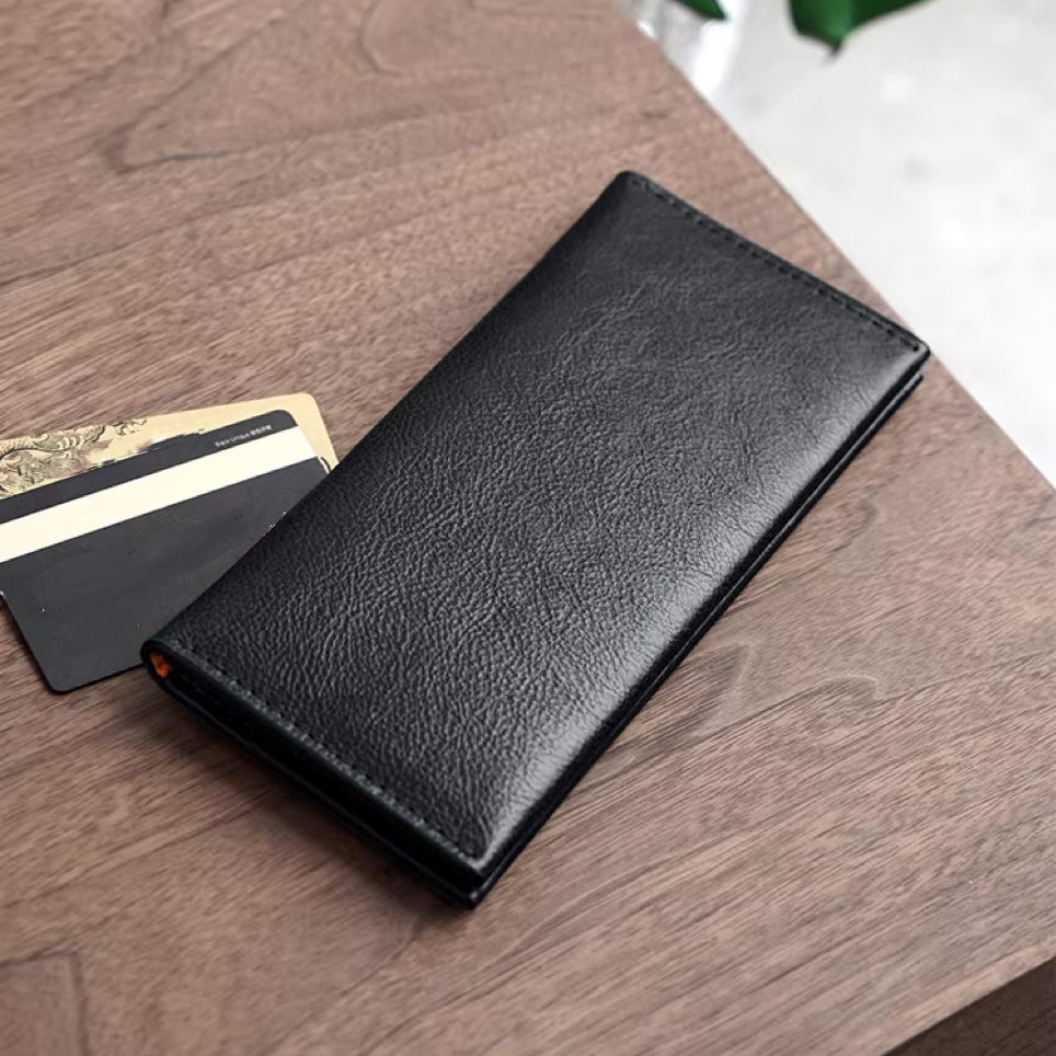 Slim Long Leather Wallet - Navy