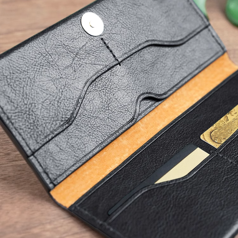 Slim Long Leather Wallet - Navy