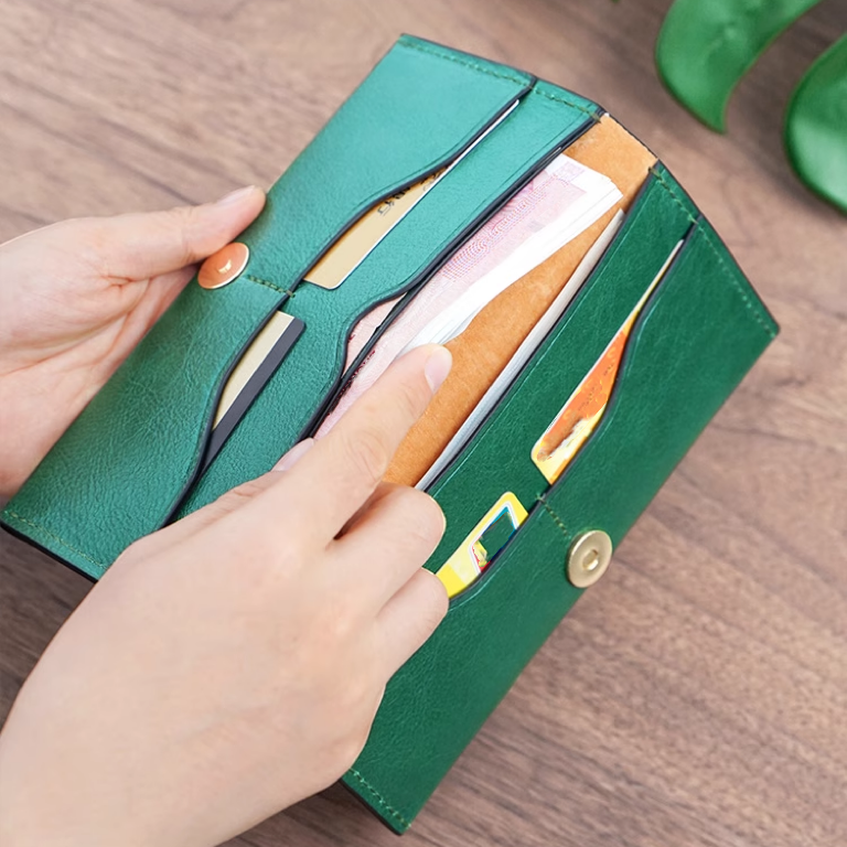 Slim Long Leather Wallet - Navy