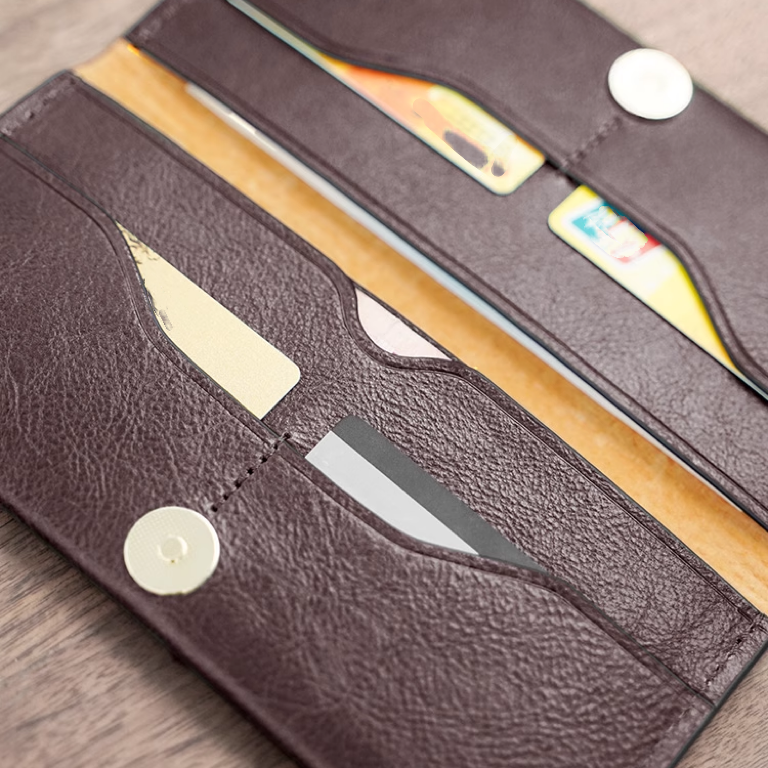 Slim Long Leather Wallet - Navy