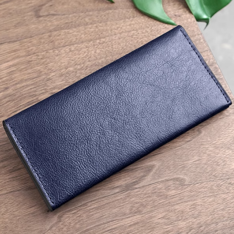 Slim Long Leather Wallet - Navy
