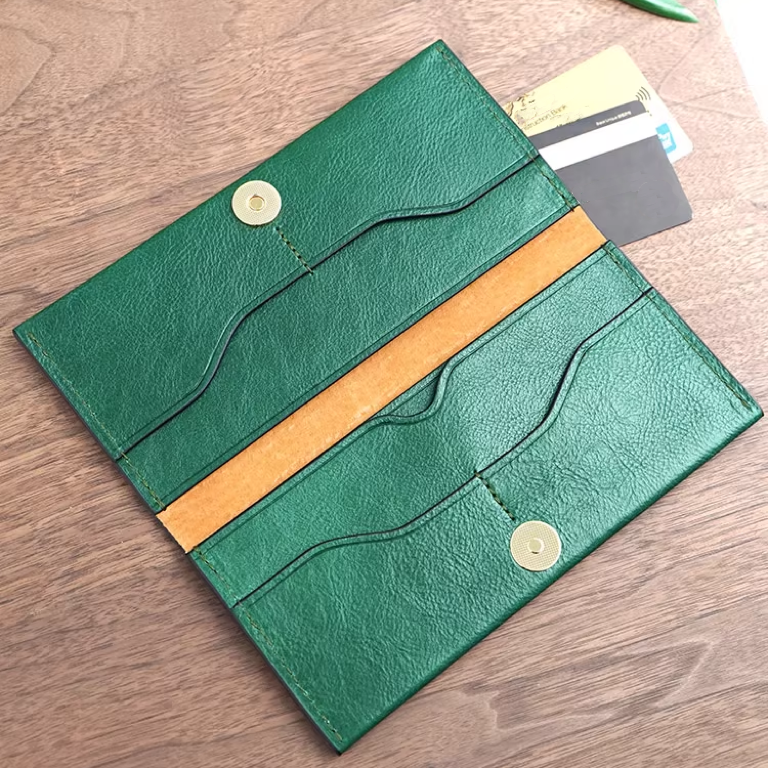 Slim Long Leather Wallet - Navy