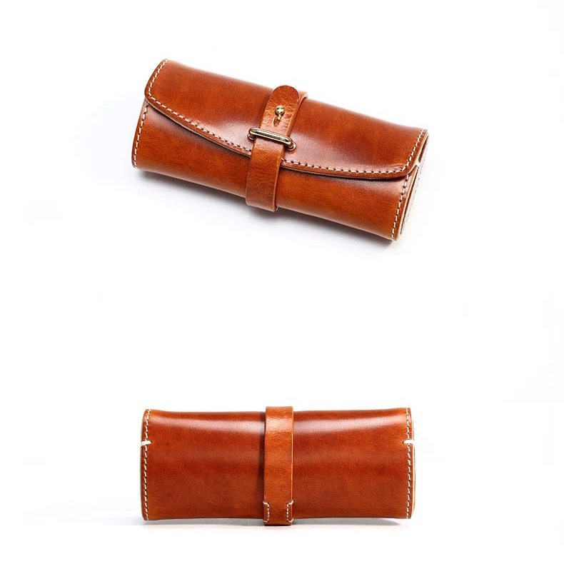 Classic Leather Wrap Glasses Case- Classic Red