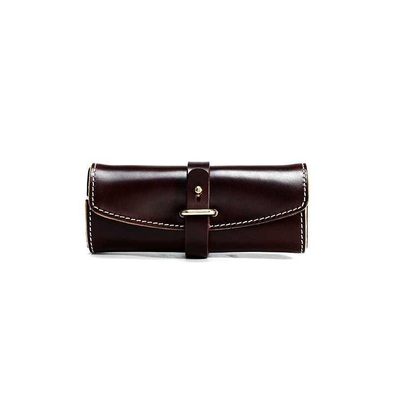 Classic Leather Wrap Glasses Case- Classic Red