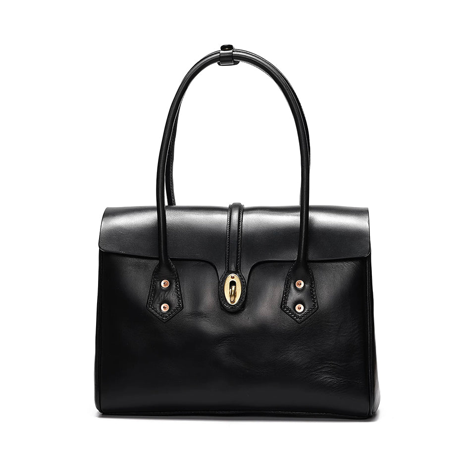 Retro Leather Brief Tote - Sandalwood Brown
