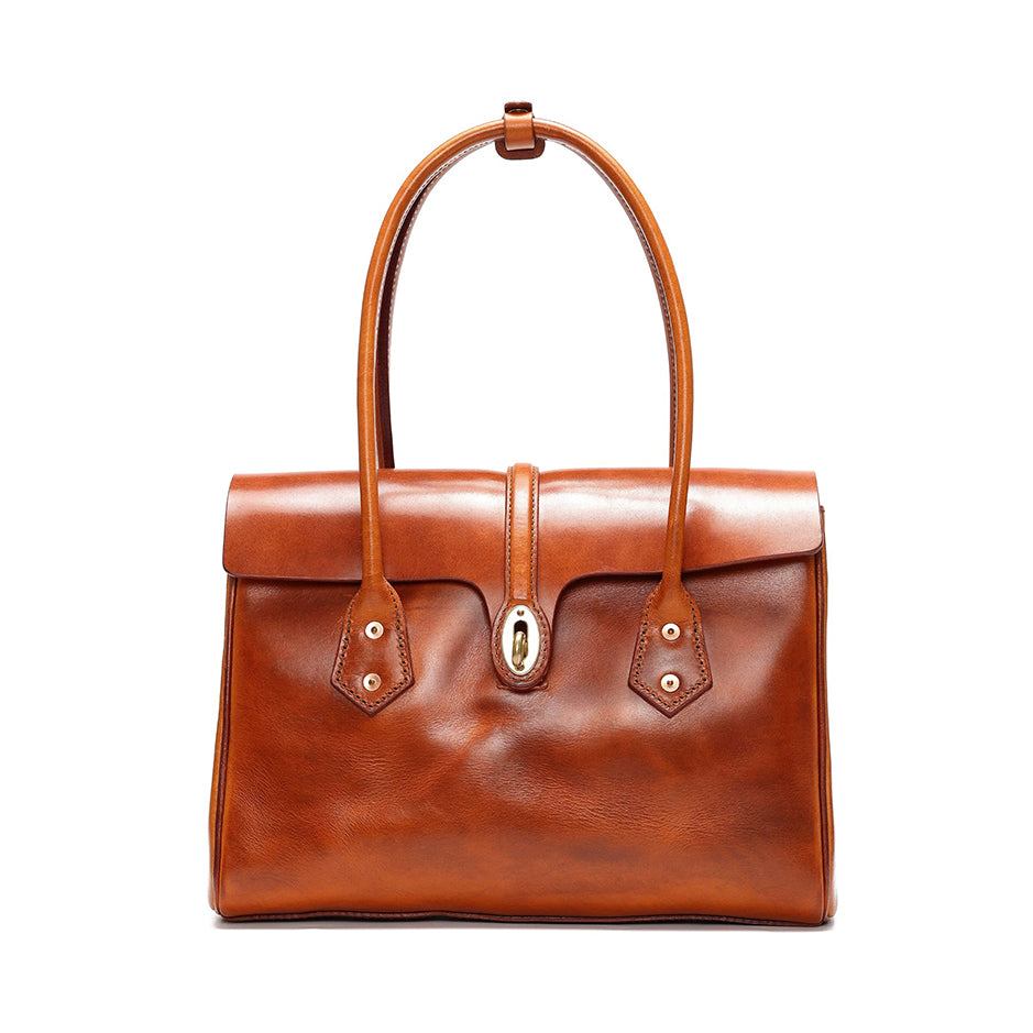 Retro Leather Brief Tote - Sandalwood Brown