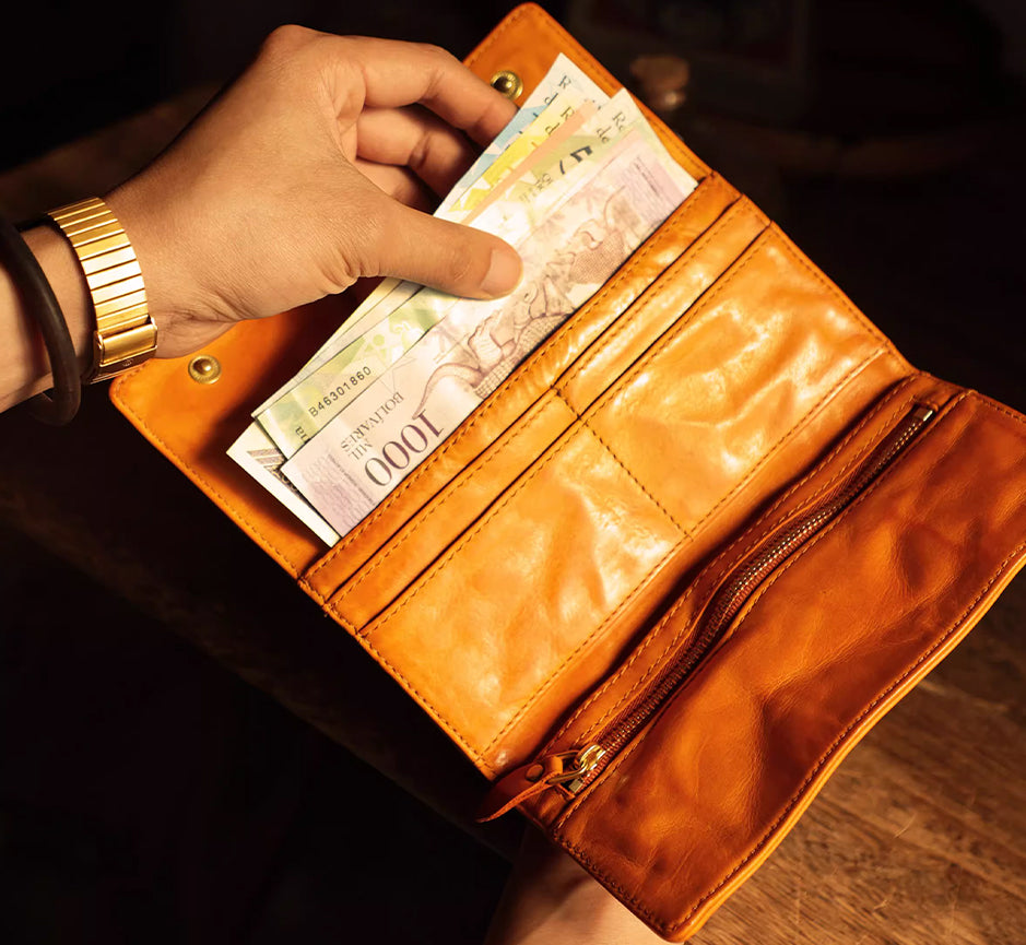 Artisan Long Leather Wallet - Sunset Yellow