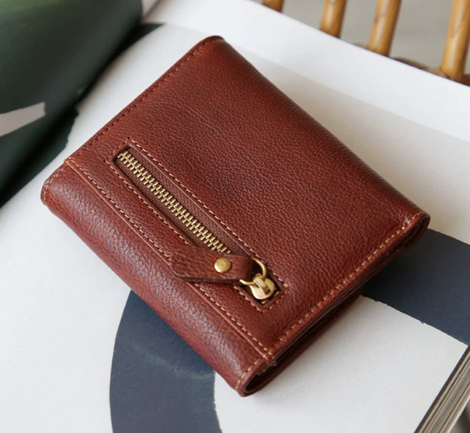 CrimsonFold – Portefeuille court en cuir de vache fait main