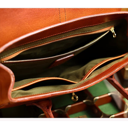 Retro Leather Brief Tote - Sandalwood Brown