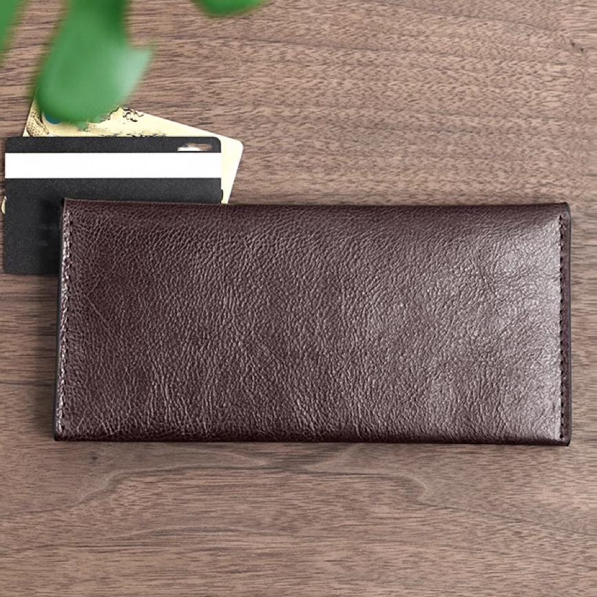 Slim Long Leather Wallet - Navy
