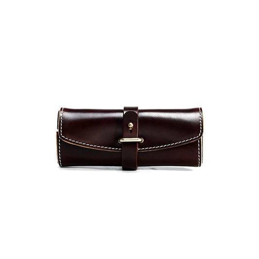 Classic Leather Wrap Glasses Case- Coffee