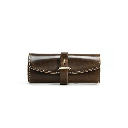 Classic Leather Wrap Glasses Case- Moss Green