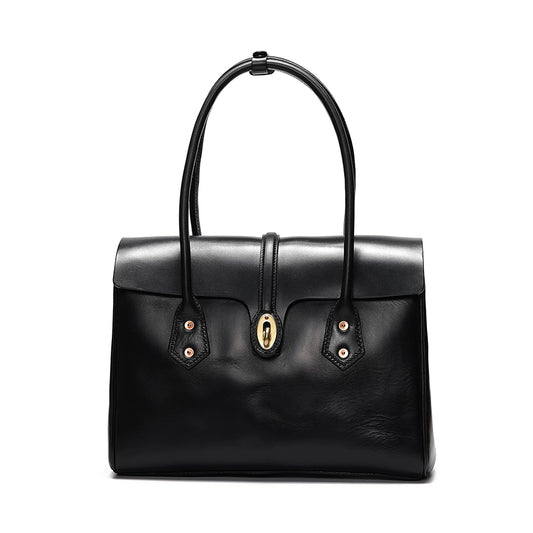 Retro Leather Brief Tote - Black