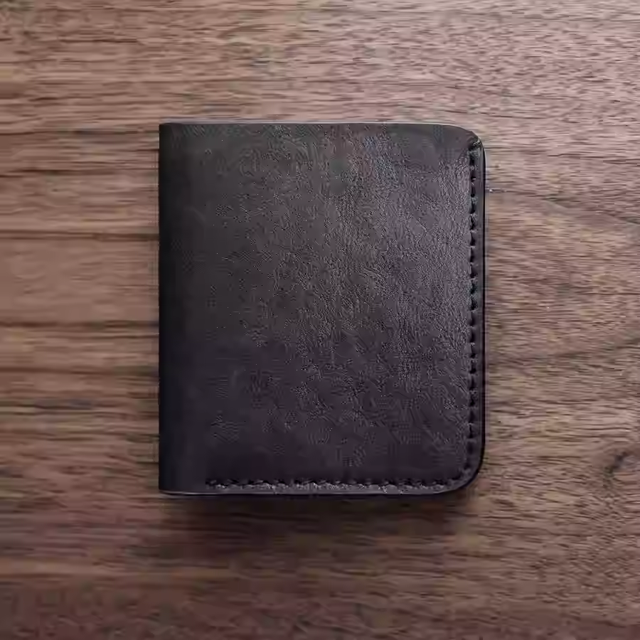 Slim Leather Wallet -  Navy