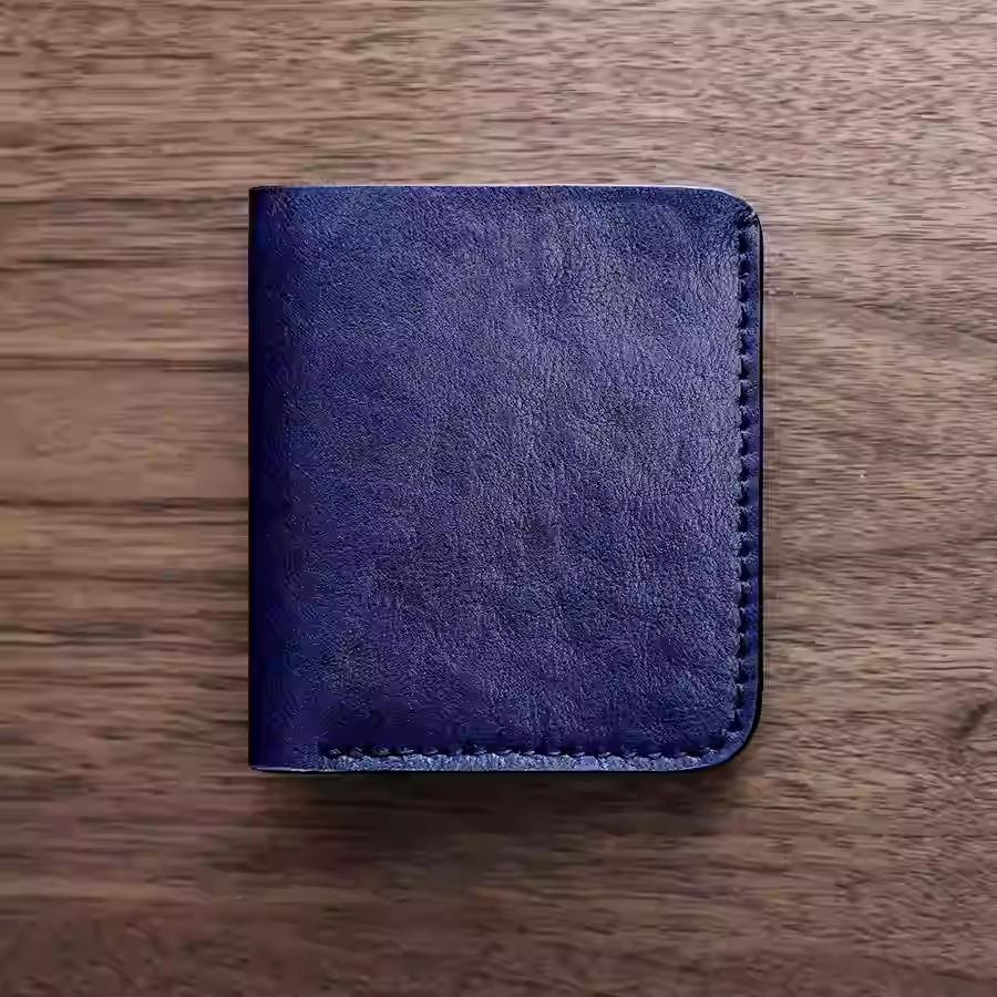 Slim Leather Wallet -  Navy