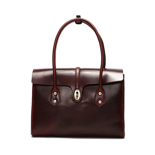 Retro Leather Brief Tote - Sandalwood Brown